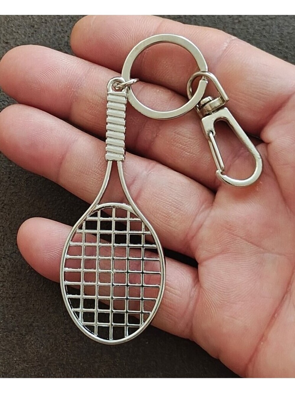 Silver Tone Novelty Tennis Racket Keychain Bag Charm